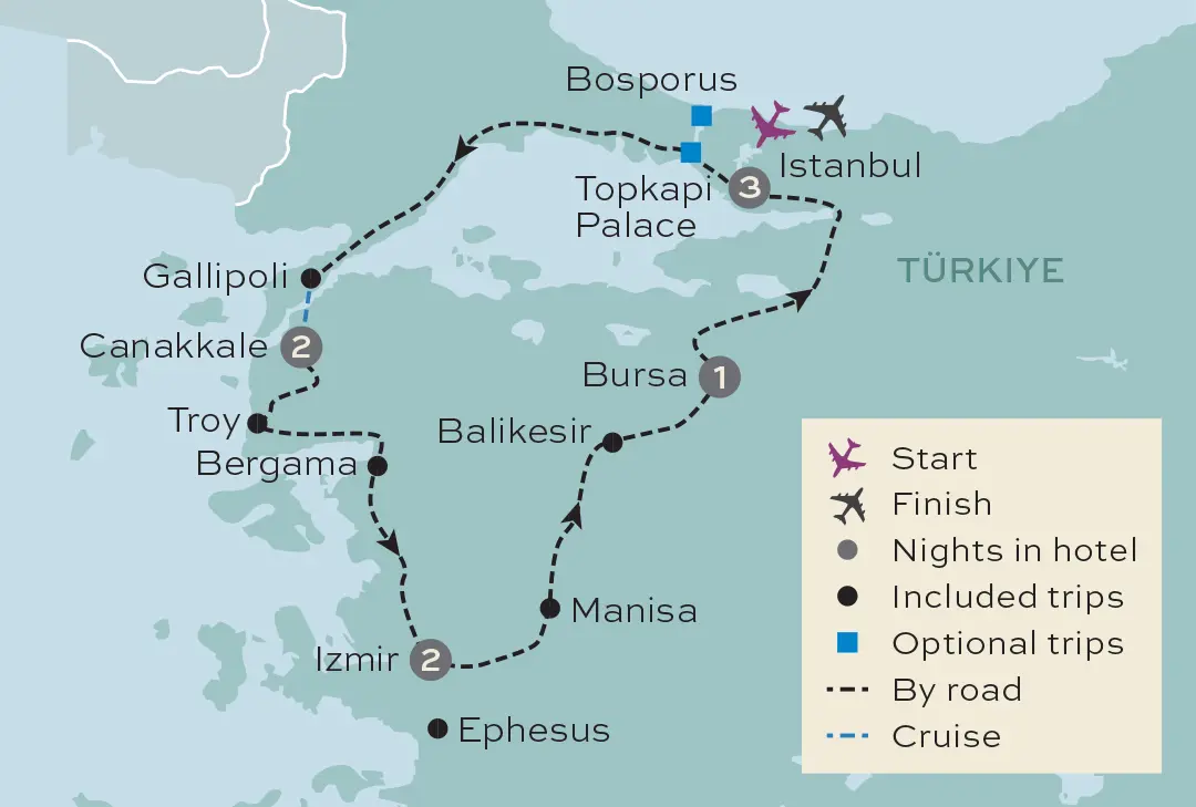 Just You - Istanbul, Troy and Ephesus - Tour Map