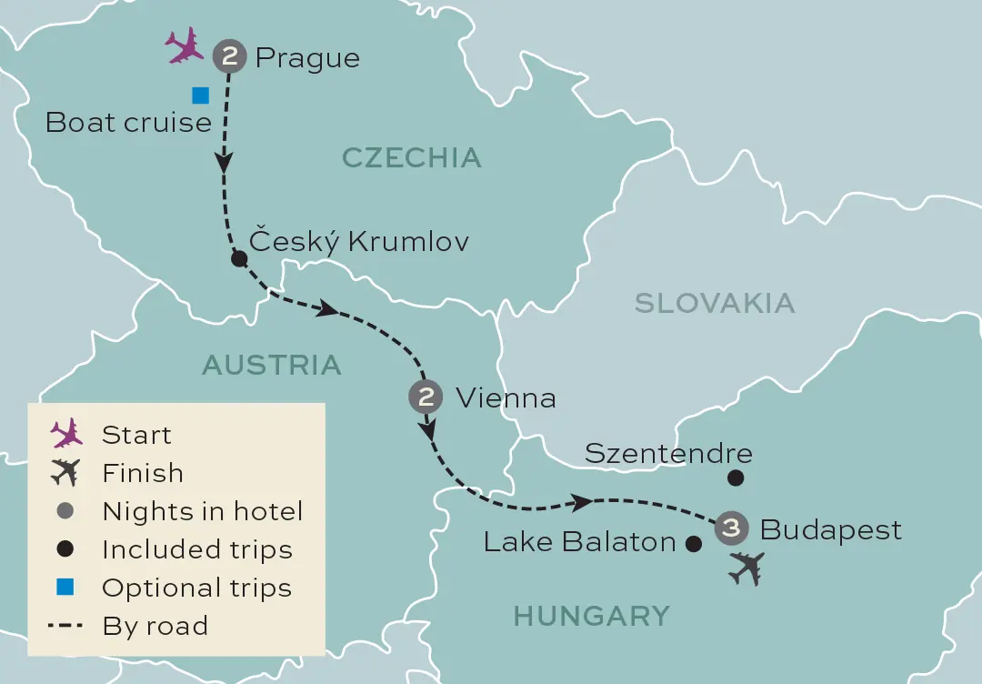 Just You - Prague, Vienna and Budapest - Tour Map
