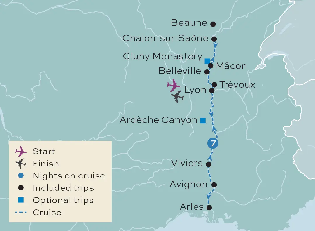 Just You Cruising the Rhone and Provence Tour Map