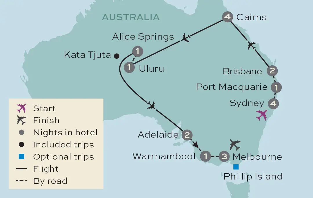 Just You - Australian Highlights - Tour Map